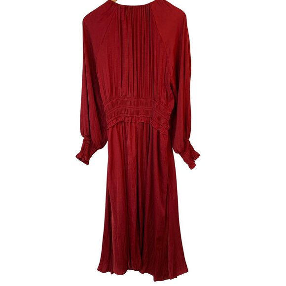 T Tahari Red Midi Dress XL Ruffle Smock Waist & Cuffs Pockets NWT 10014 - Picture 5 of 14